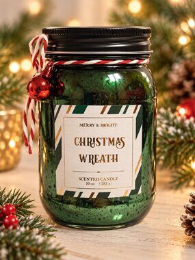 Merry & Bright Christmas Wreath Scented Candle 10 oz